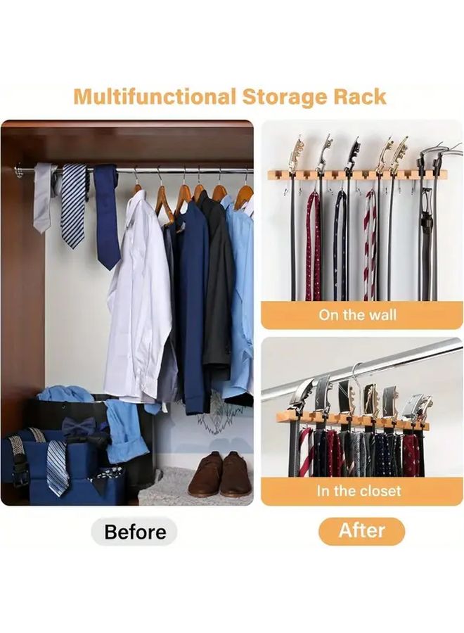 Wooden Belt Organizer With 360 Swivel Hook Stores 12 Belts And 13 Ties Space Saver - Image 5